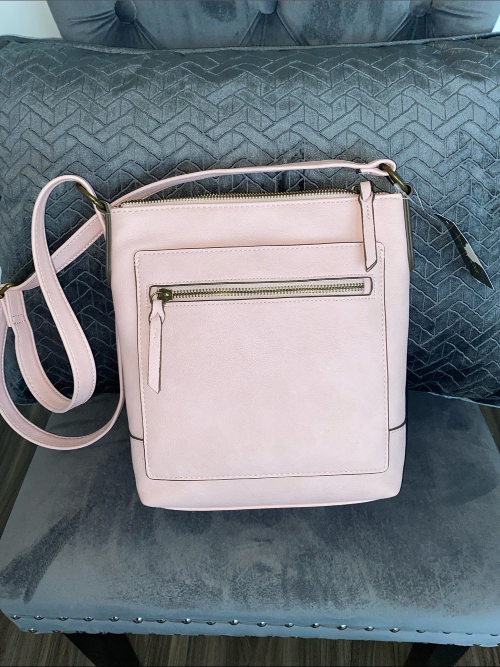 NWT Blush Pink Faux Leather Crossbody Bag with Front